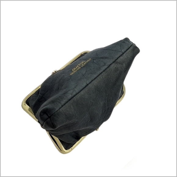 👣 4/$20.  Buxton ~ Genuine Leather Black Kiss-Lip Closure Coin Bag. 4" x 3.5" - Picture 4 of 4
